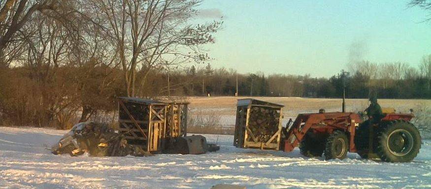 Later, in the winter, picking up one of the sheds withthe 
