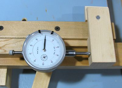 dial indicator mounted on the tenon jig